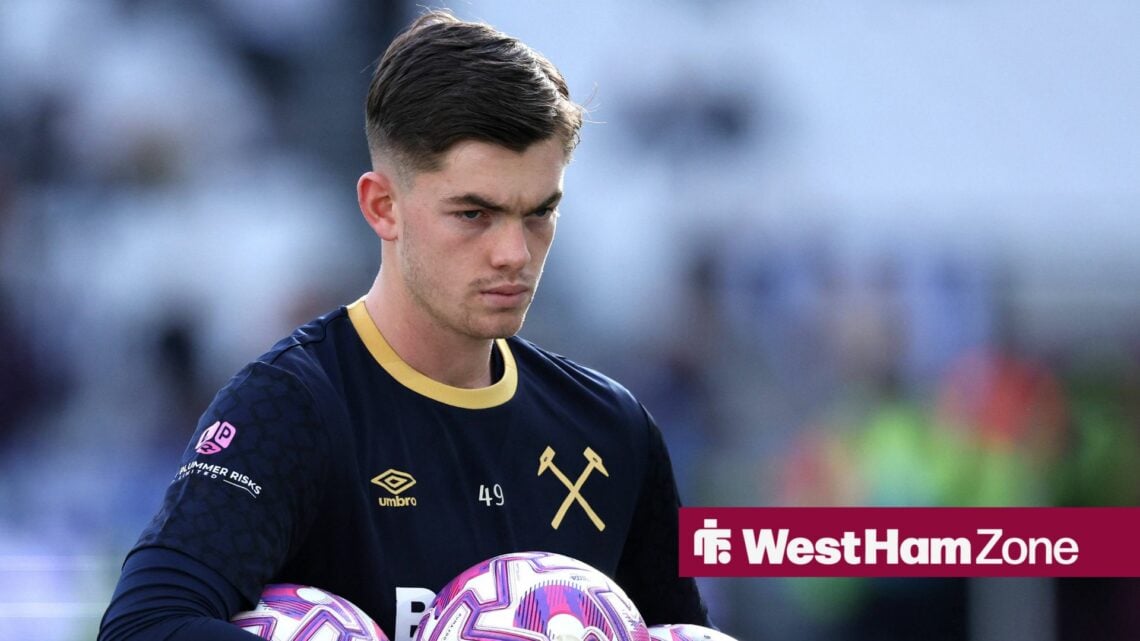 Krisztian Hegyi, goalkeeper of West Ham United warms up before the Premier League match between West Ham United and Newcastle United.