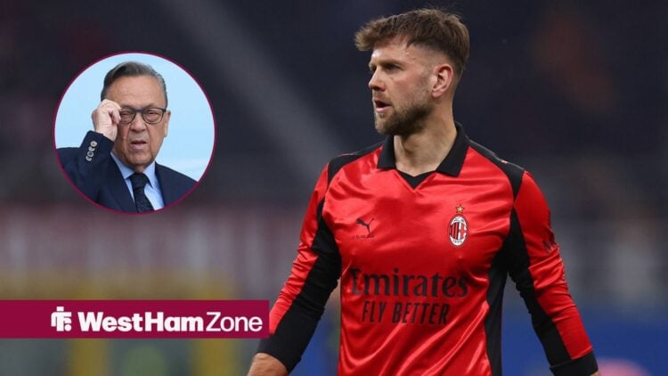 Niclas Fullkrug looks on, in the Serie A clash between AC Milan and Parma Calcio, West Ham owner David Sullivan watches on in inset.