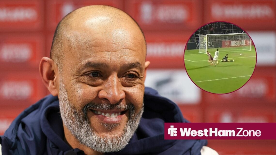 Nuno Espirito Santo smiles in the post-match press conference after West Ham vs QPR, Josh Landers scoring against Boreham Wood.
