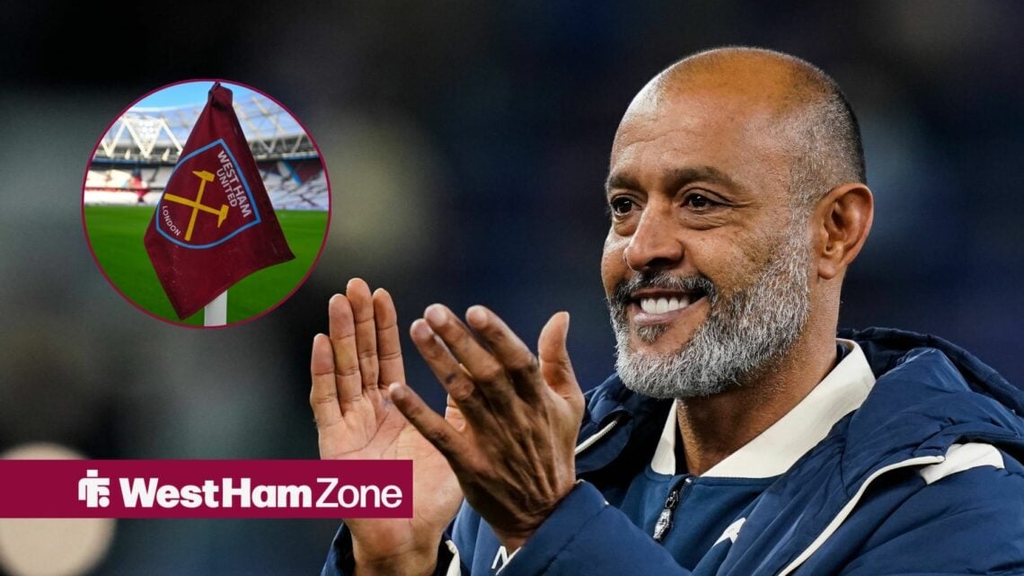 Nuno Espirito Santo manager of West Ham United applauds the travelling fans after the Everton vs West Ham United Premier League match, West Ham cor...