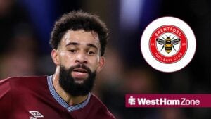 Pablo Felipe of West Ham during the Chelsea vs West Ham United Premier League match, Brentford badge in inset.