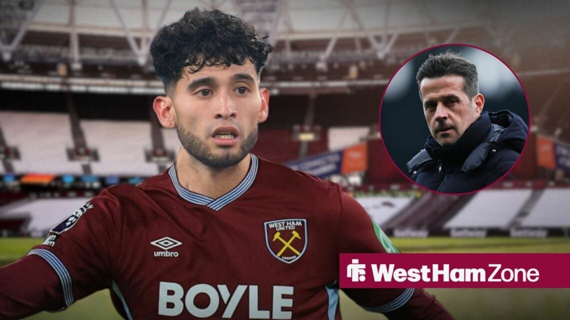 Ricardo Pepi in a West Ham shirt, Marco Silva Manager of Fulham at kick off vs Tottenham.