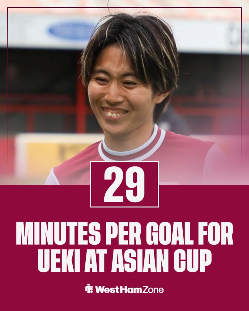 Riko Ueki smiles while warming up for West Ham