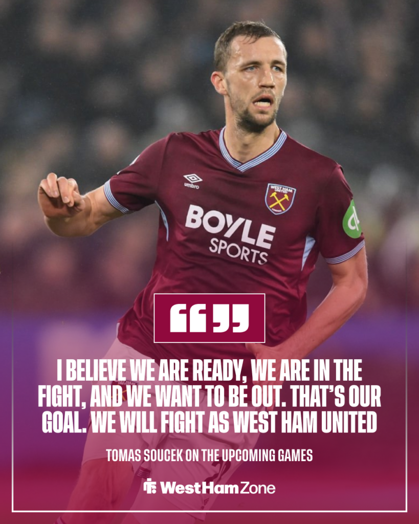 Tomas Soucek speaking on West Ham's relegation prospects.