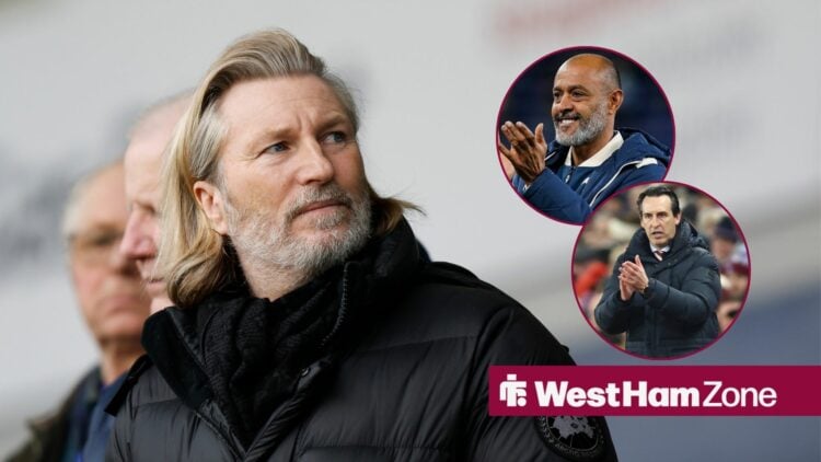 Robbie Savage looks at circular insets of Nuno Espirito Santo and Unai Emery