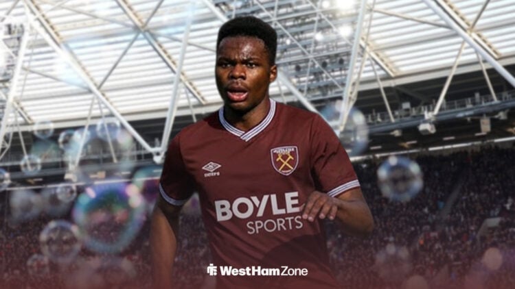 Mamadou Sangare in a West Ham kit at London Stadium