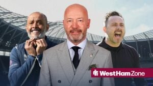 Alan Shearer smiles, with a nervy-looking Nuno Espirito Santo and an animated Roberto De Zerbi