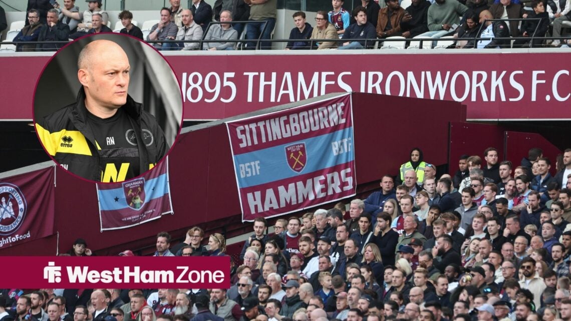 Millwall manager Alex Neil looking in the direction of West Ham fans inside the London Stadium.