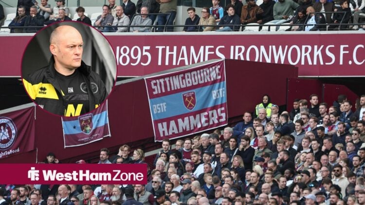 Millwall manager Alex Neil looking in the direction of West Ham fans inside the London Stadium.