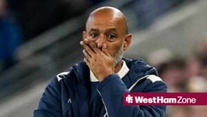 Nuno Espirito Santo looking upset at West Ham