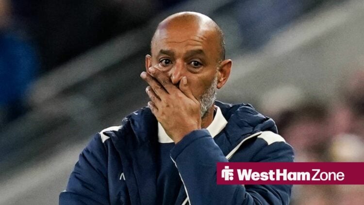 Nuno Espirito Santo looking upset at West Ham