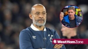 Nuno Espirito Santo looks on with Oliver Glasner in circular inset