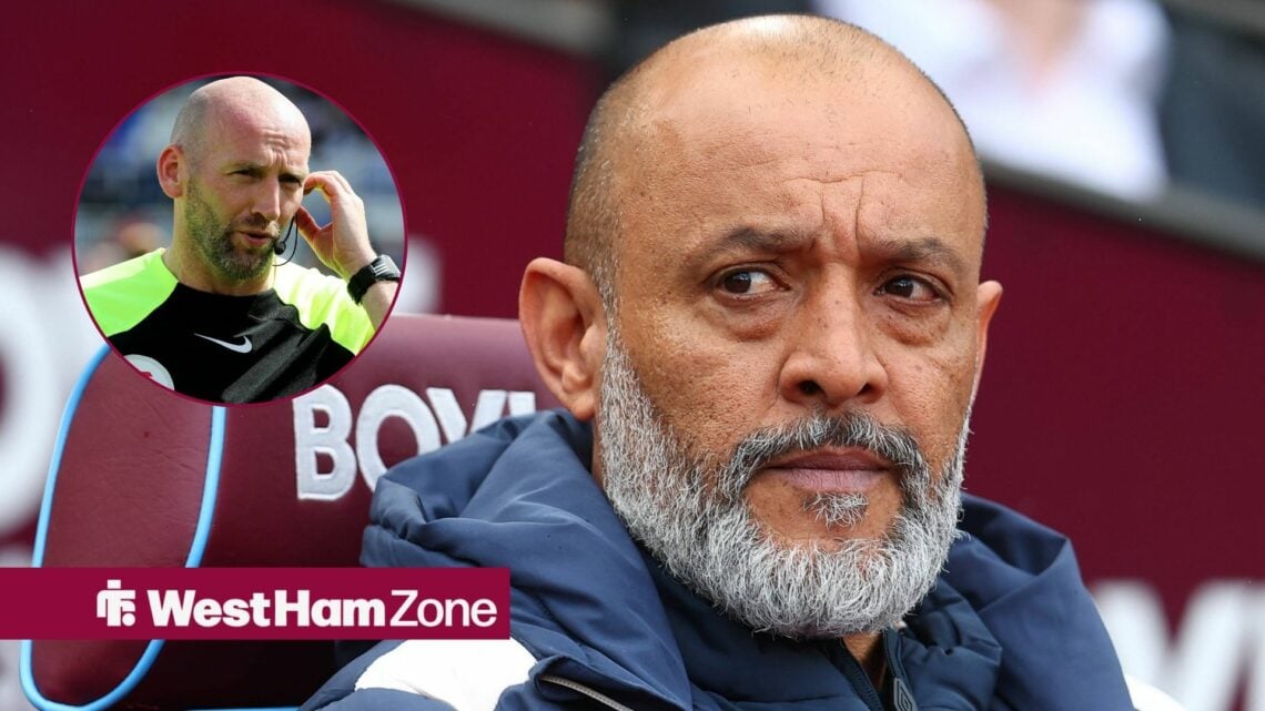 Nuno Espirito Santo looking towards circular inset of referee