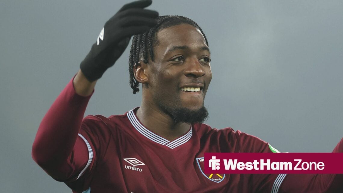 Axel Disasi smiling while playing for West Ham