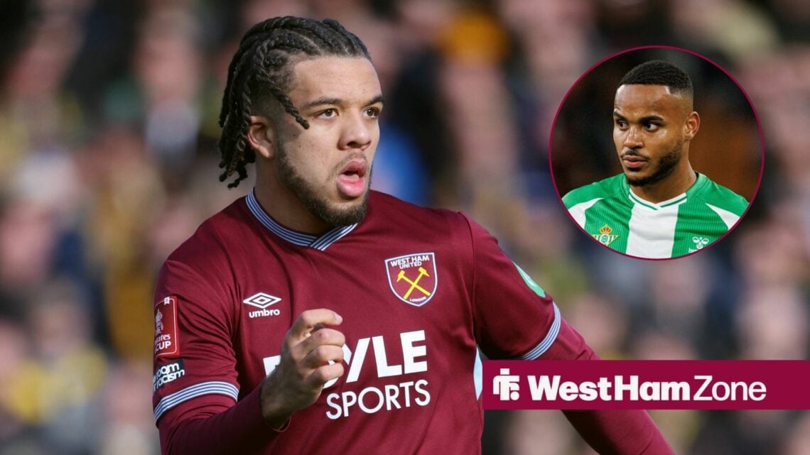 Ezra Mayers in action for West Ham with Natan in circular inset