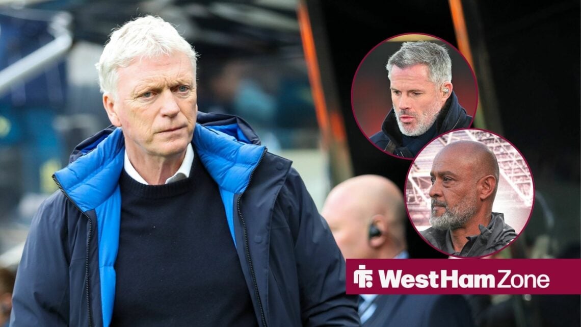 David Moyes looks disappointed, with Jamie Carragher and Nuno Espirito Santo (inset)