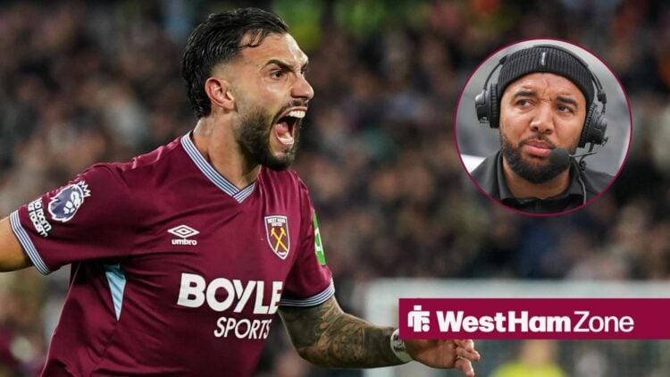 Taty Castellanos of West Ham United celebrating his goal to make it 3-0 during the West Ham United v Wolverhampton Wanderers Premier League match a...