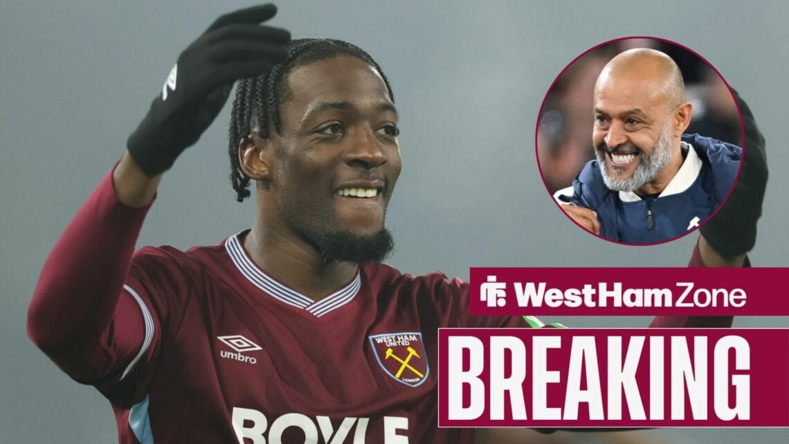 Axel Disasi looking at West Ham manager Nuno Espirito Santo.