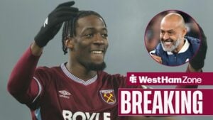 Axel Disasi looking at West Ham manager Nuno Espirito Santo.