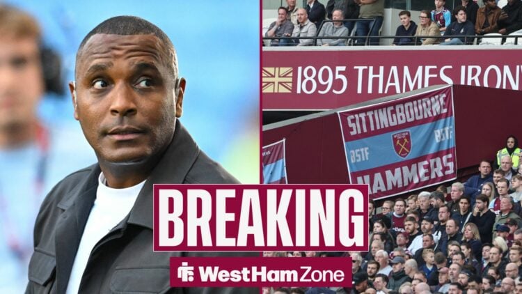 Clinton Morrison, speaking for Sky Sports while looking in the direction of the West Ham stadium, London Stadium.