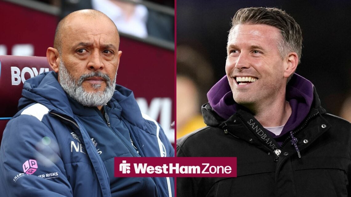 Nuno Espirito Santo on the left looking frustrated with Rob Edwards smiling on the right