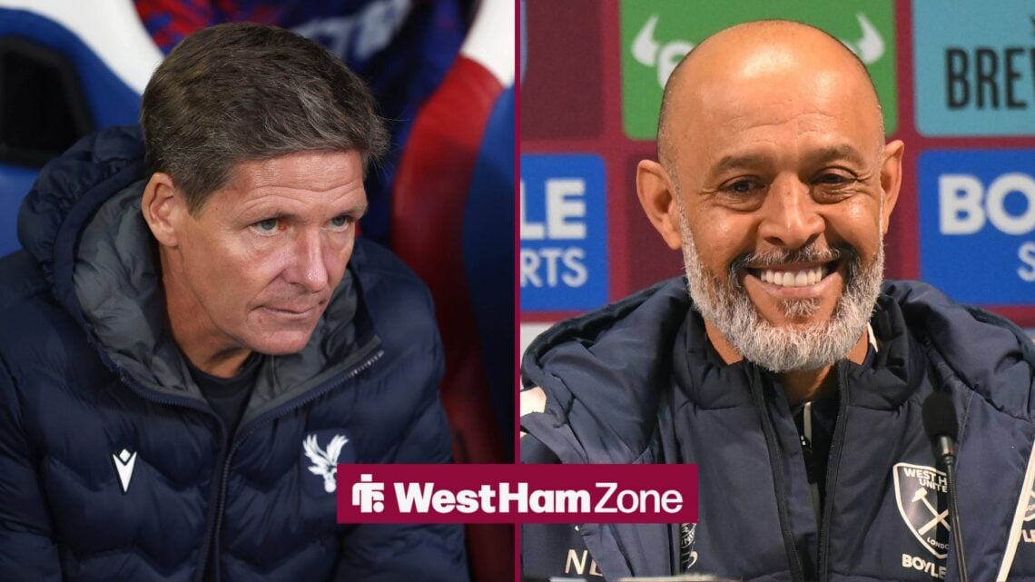 Oliver Glasner looking ahead with Nuno Espirito Santo smiling