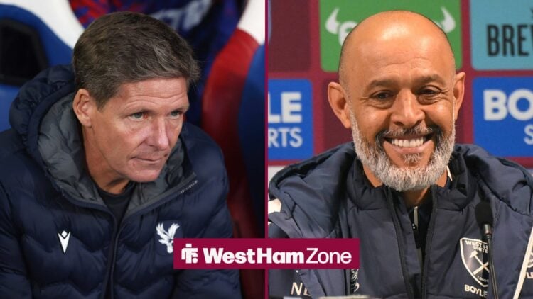 Oliver Glasner looking ahead with Nuno Espirito Santo smiling