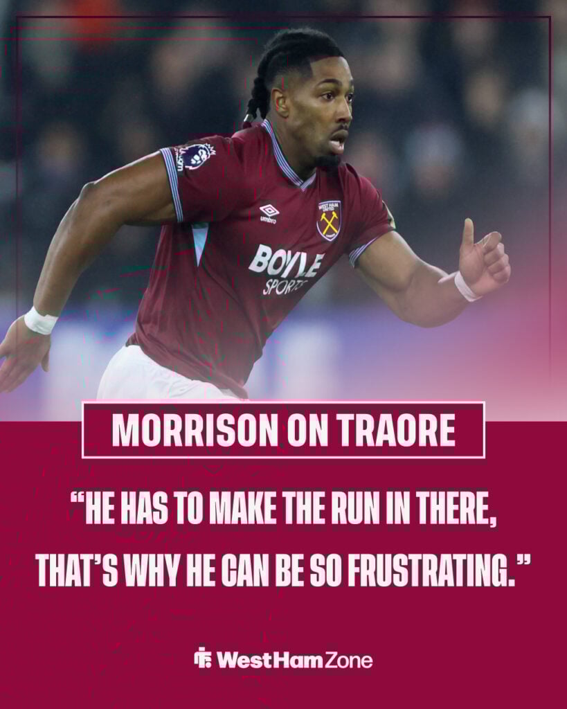 Adama Traore of West Ham United on the ball during the Premier League match between West Ham United and Manchester United.