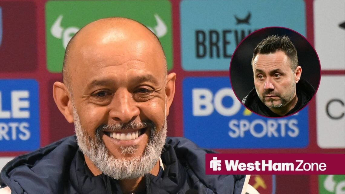 Nuno Espirito Santo, manager of West Ham United, smiles at a press conference during the Premier League match between West Ham United and Wolverham...