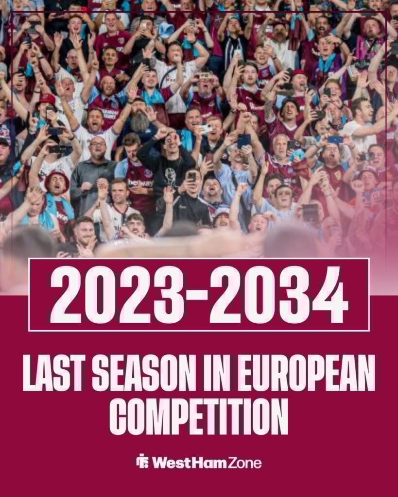 Last time West Ham were in Europe