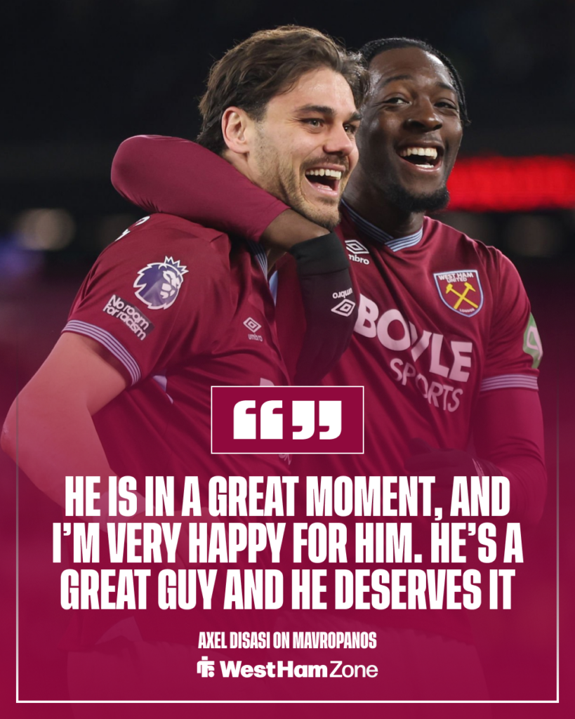 Axel Disasi's comments on West Ham centre-back partner, Konstantinos Mavropanos