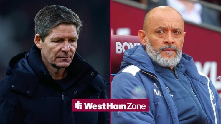 Split image of Crystal Palace manager Oliver Glasner and West Ham boss Nuno Espirito Santo