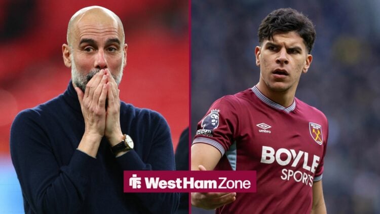 Pep Guardiola and Mateus Fernandes in a split image