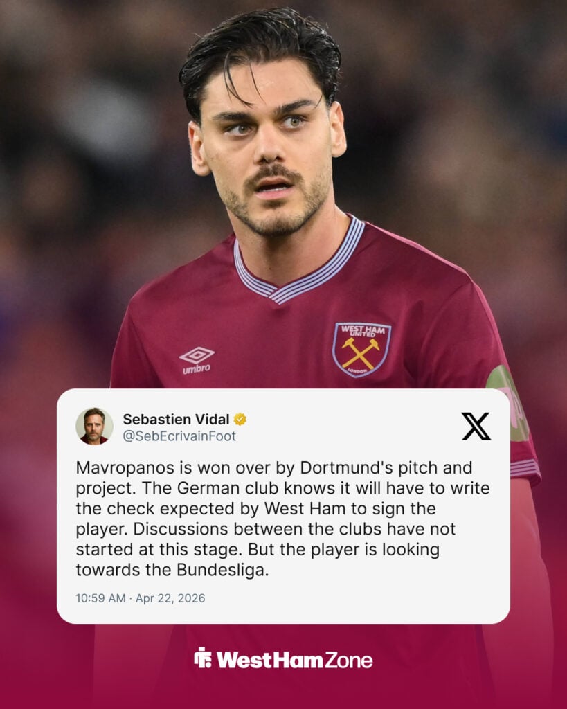 Borussia Dortmund are interested in West Ham star, Konstantinos Mavropanos.
