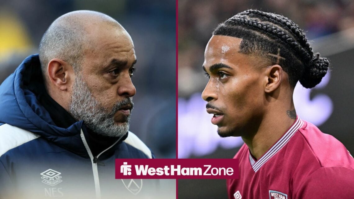 Nuno Espirito Santo looking towards Crysencio Summerville in a split image