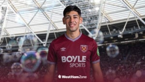 Lautaro Rivero in a West Ham kit at London Stadium