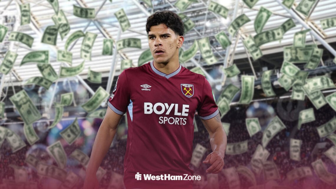 Mateus Fernandes at London Stadium with money falling behind him