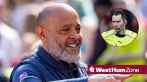 Nuno Espirito Santo smiling with Jarred Gillett in circular inset