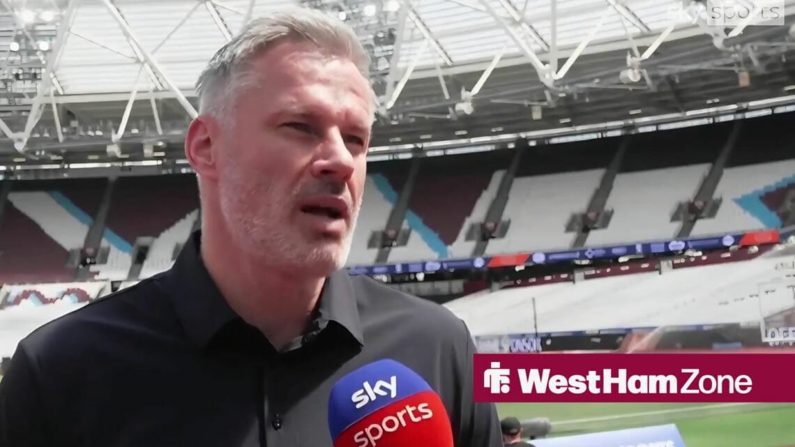 Jamie Carragher on punditry duty for West Ham United vs Leeds United at the London Stadium