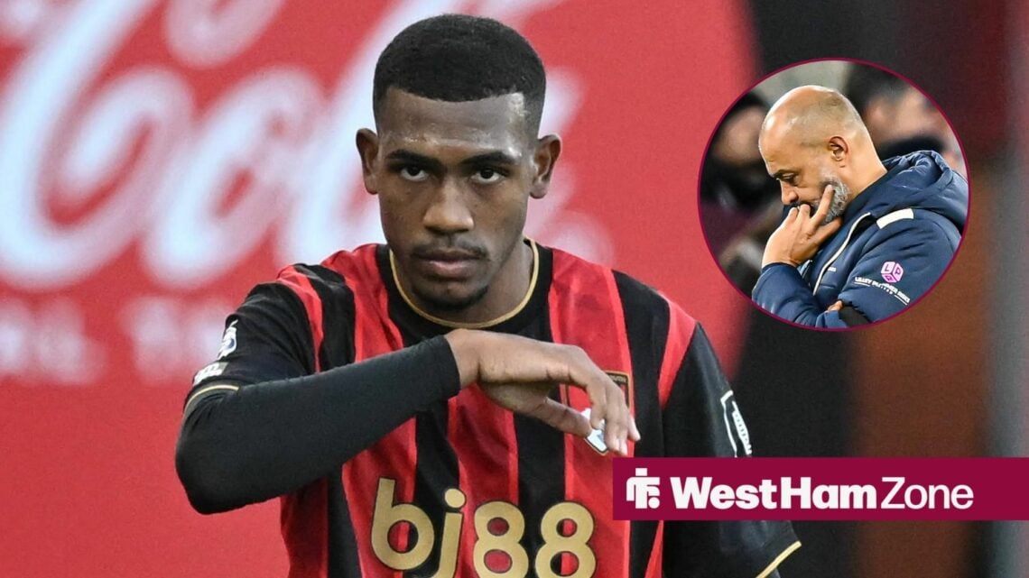 Rayan in action for Bournemouth with Nuno in circular inset