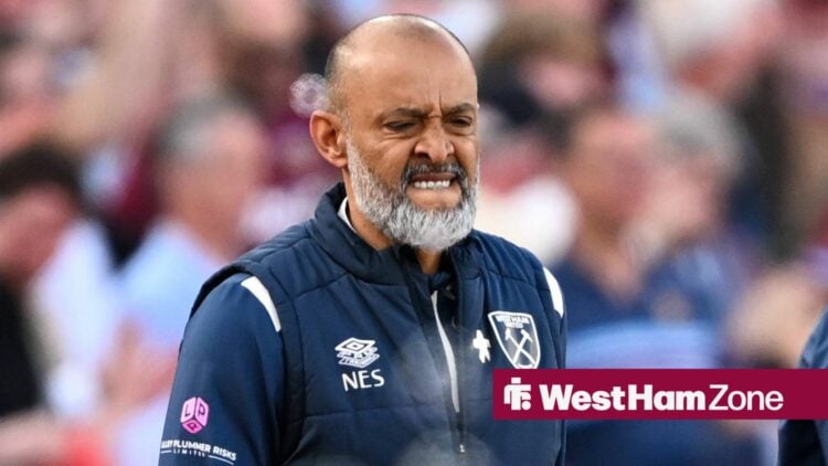 Nuno Espirito Santo grimacing as West Ham manager