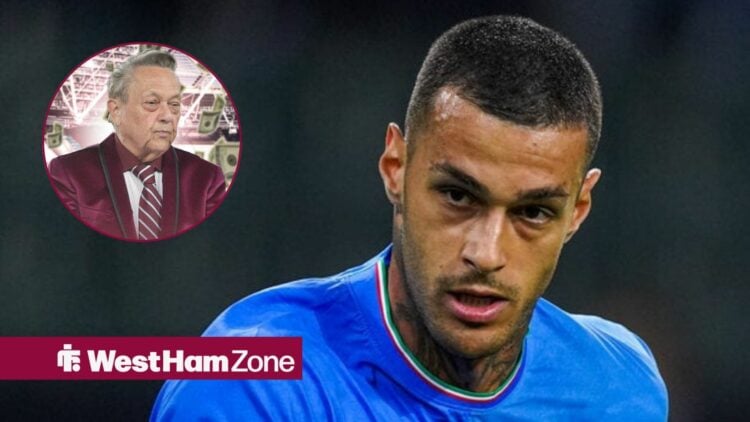 West Ham owner David Sullivan looking at Gianluca Scamacca.
