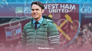Scott Parker smiling alongside a West Ham badge