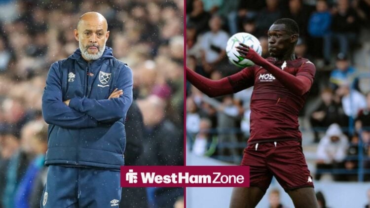 Nuno Espirito Santo on the touchline with Pape Moussa Fall controlling the ball