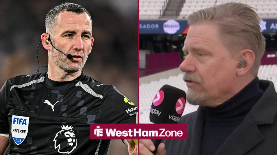 West Ham United v Fulham - Premier League Chris Kavanagh, the match referee, gestures during the Premier League match between West Ham United and F...