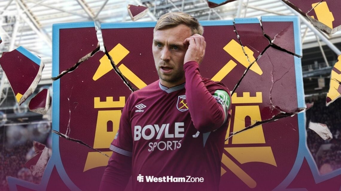 Jarrod Bowen with cracking West Ham badge in the background.