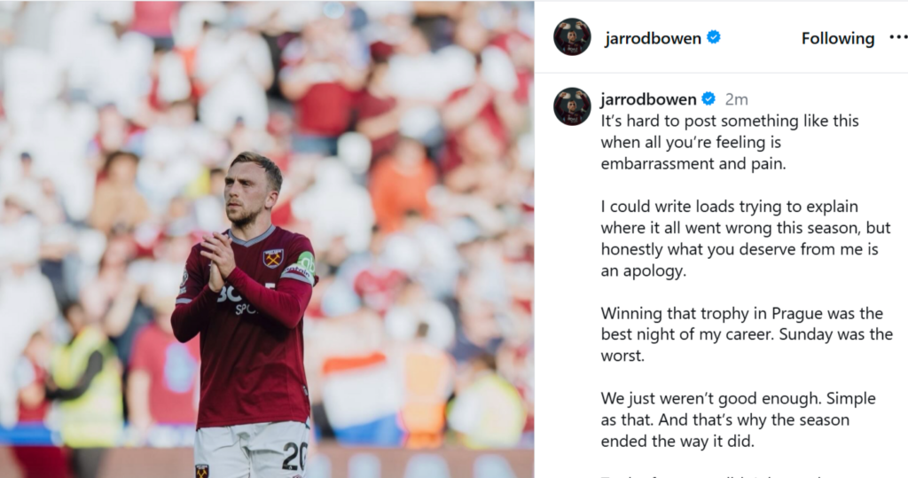 Jarrod Bowen's Instagram post