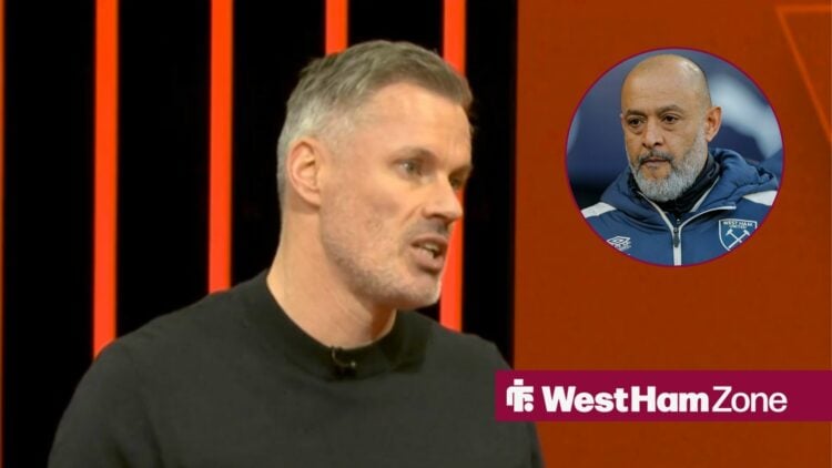 Jamie Carragher looking towards a circular frame inset of Nuno Espirito Santo