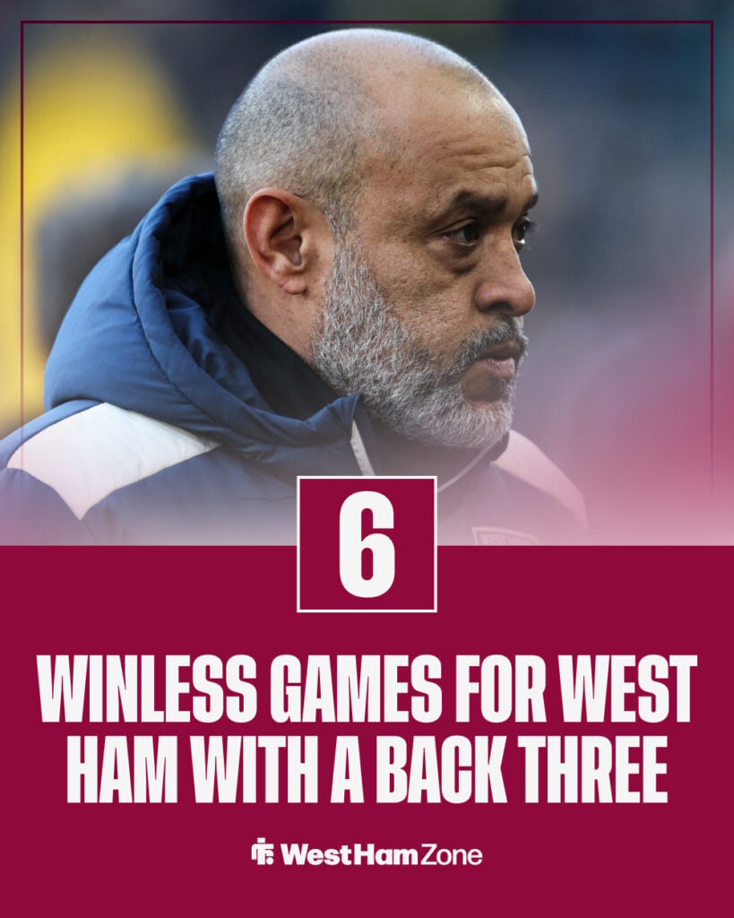 West Ham are winless in six with a back three under Nuno