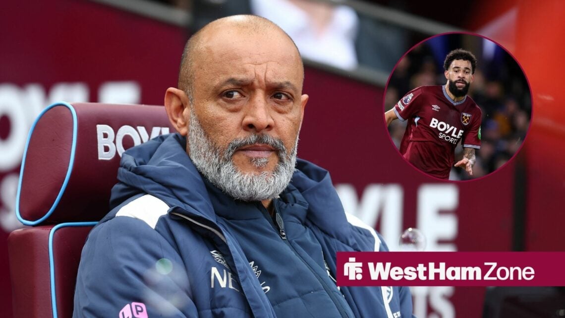 Nuno Espirito Santo and a circular inset of Pablo Felipe playing for West Ham United.